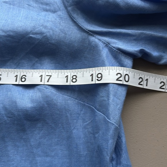 J. Jill Love Linen Casual Blue Button Down tunic top pockets Sz Med coastal - Picture 9 of 10